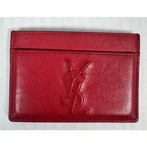 Saint Laurent YSL Red Leather Card Holder Wallet Authentic